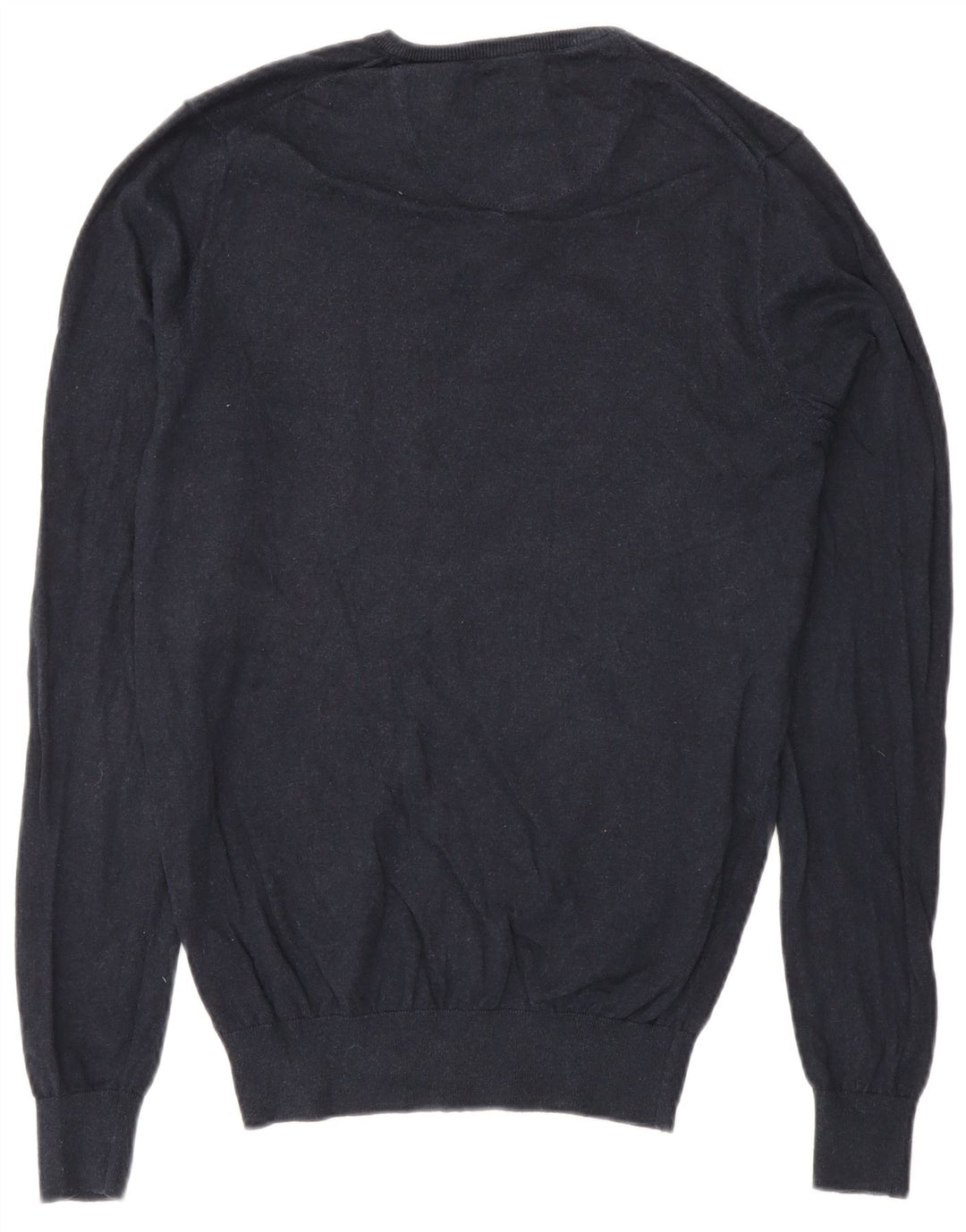 Massimo Dutti Mens V-Neck Jumper Sweater Small Navy Blue Cotton