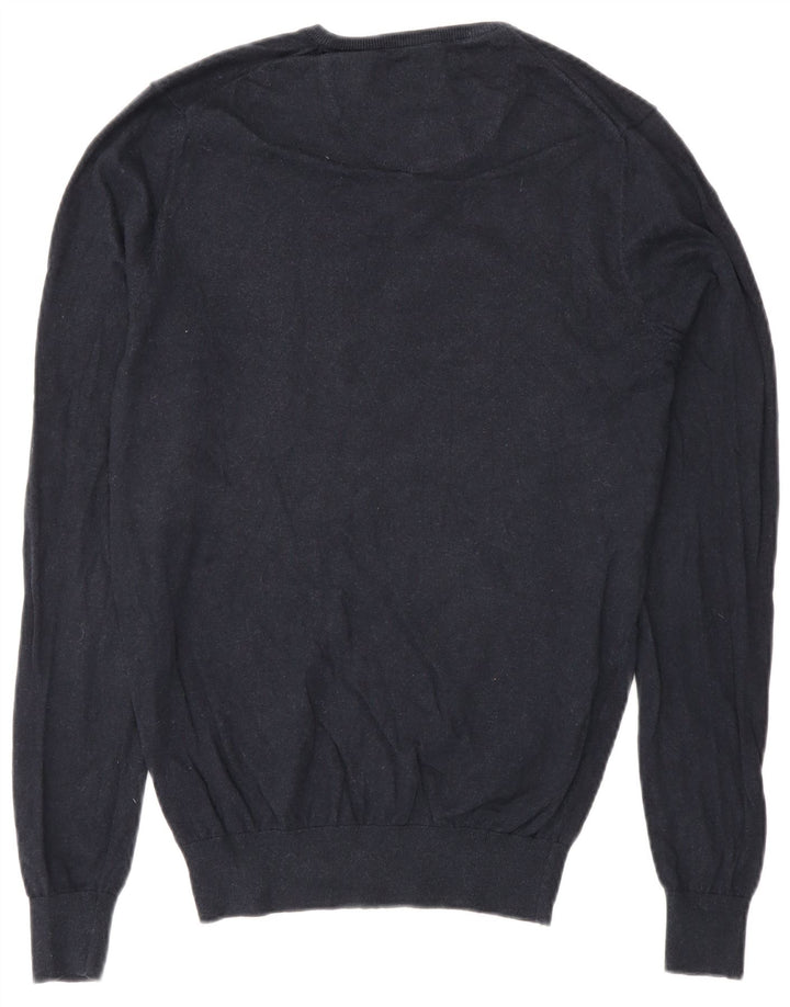 Massimo Dutti Mens V-Neck Jumper Sweater Small Navy Blue Cotton