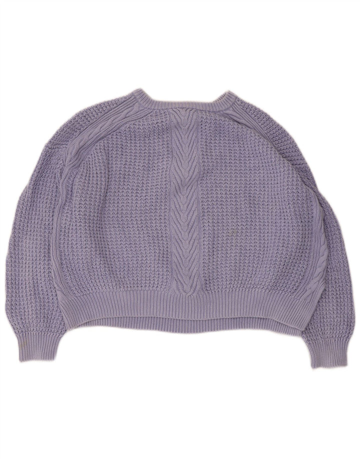 Marks & Spencer Womens Crop Crew Neck Jumper Sweater UK 16 Large Blue