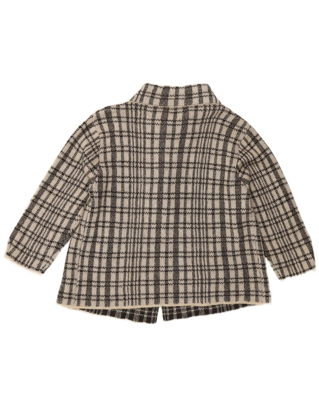 Vintage Womens 3/4 Sleeve Cardigan Sweater UK 12 Medium Blue Check