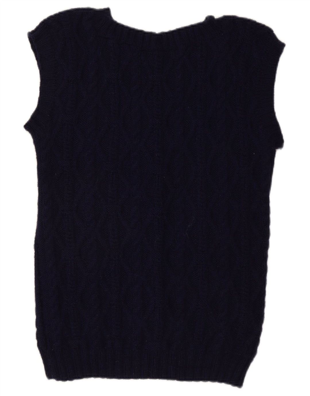 Vintage Womens Short Sleeve V-Neck Jumper Sweater UK 12 Medium Navy Blue