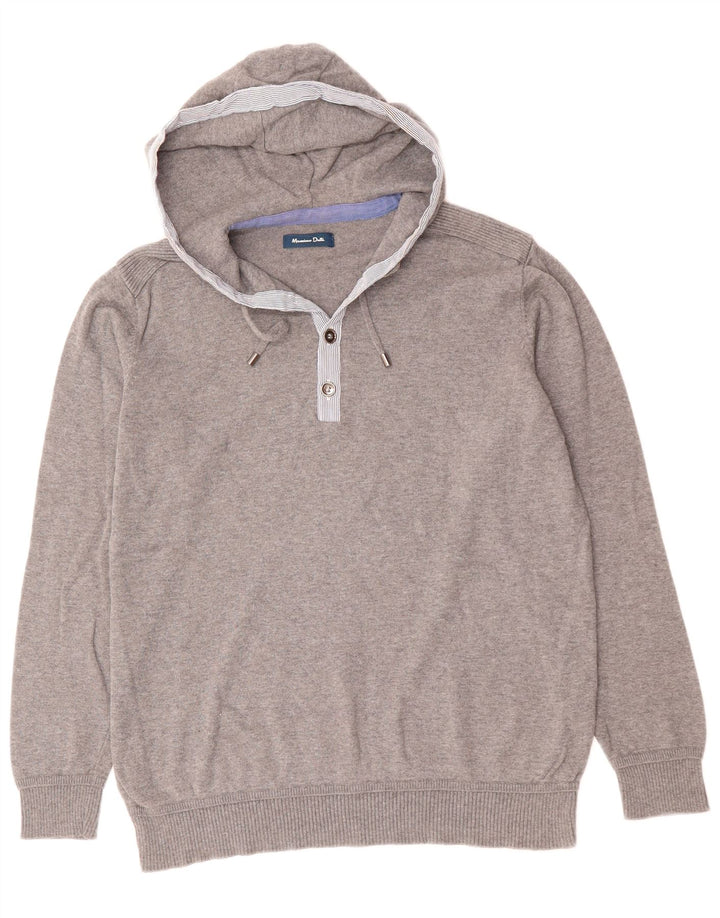 MASSIMO DUTTI Mens Hooded Jumper Sweater Large Grey Cotton
