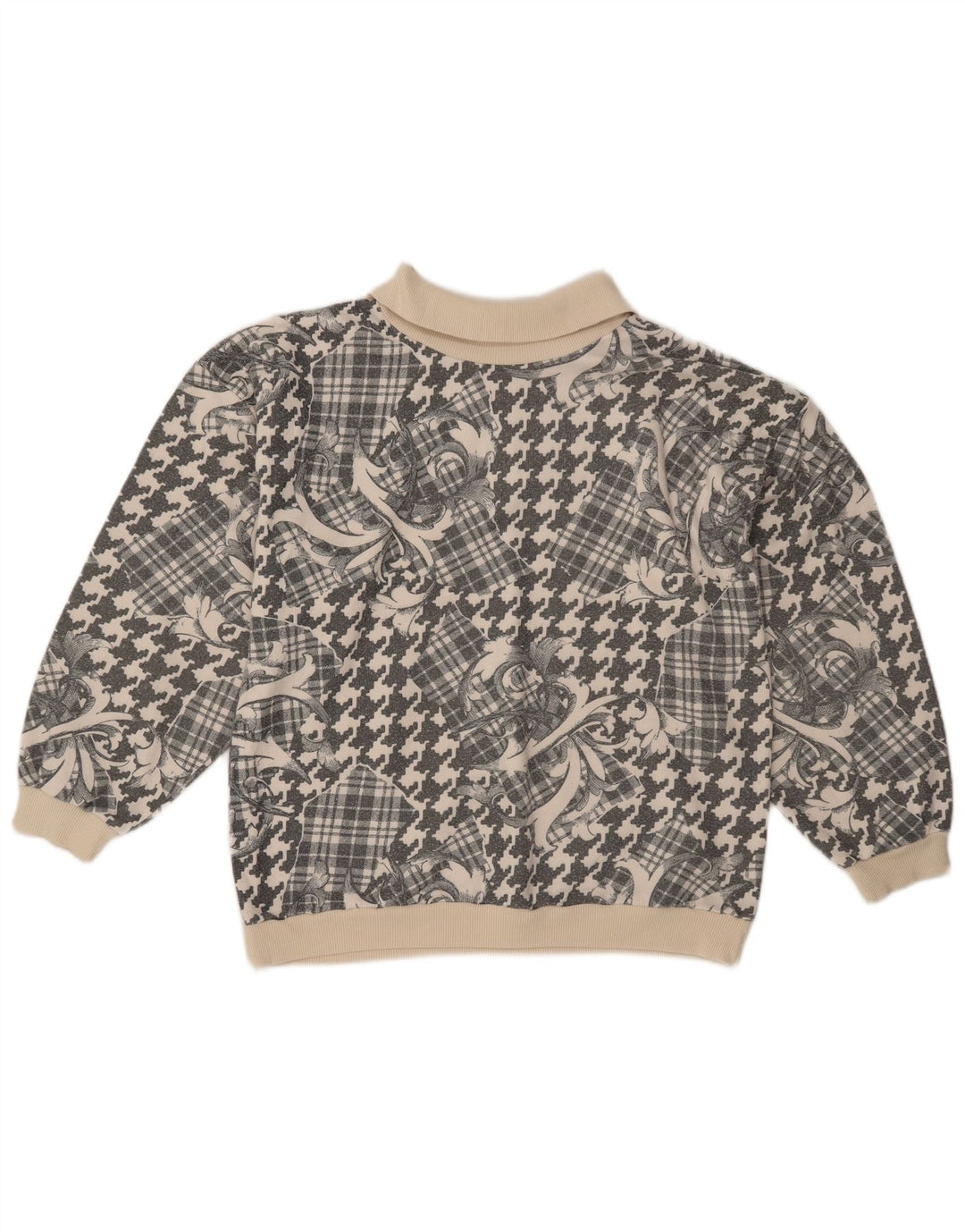 Vintage Womens Polo Neck Jumper Sweater UK 18 XL Grey Patchwork