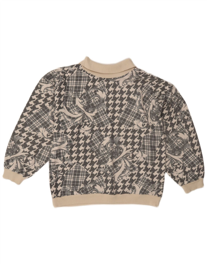 Vintage Womens Polo Neck Jumper Sweater UK 18 XL Grey Patchwork