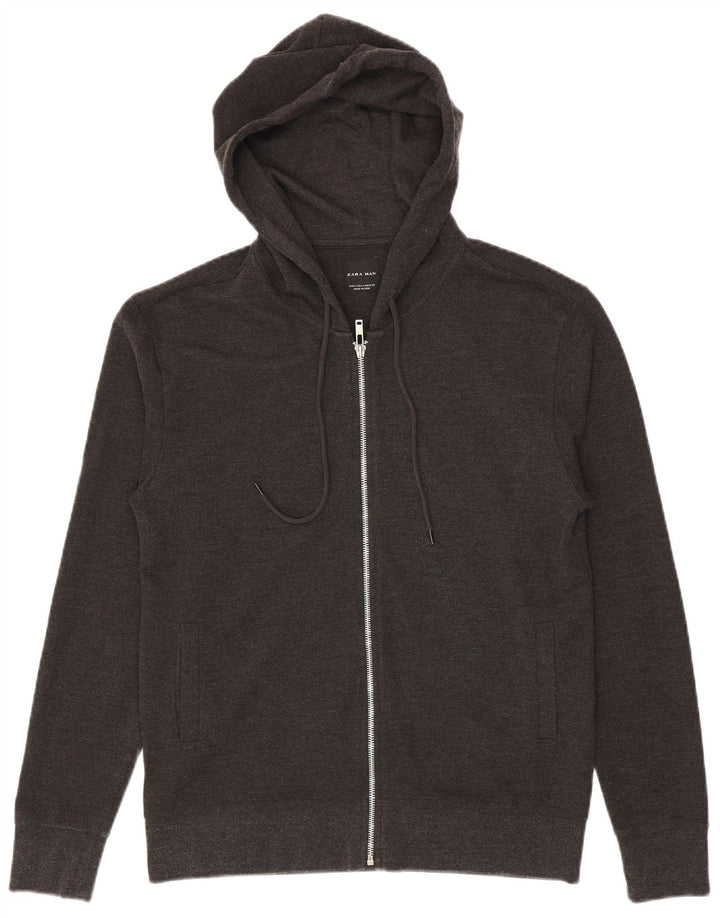 Zara Mens Zip Hoodie Sweater Large Grey Cotton