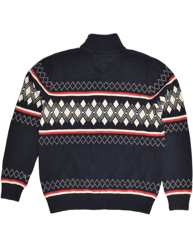 TOMMY HILFIGER Mens Zip Neck Jumper Sweater Medium Navy Blue Fair Isle | Vintage Tommy Hilfiger | Thrift | Second-Hand Tommy Hilfiger | Used Clothing | Messina Hembry 