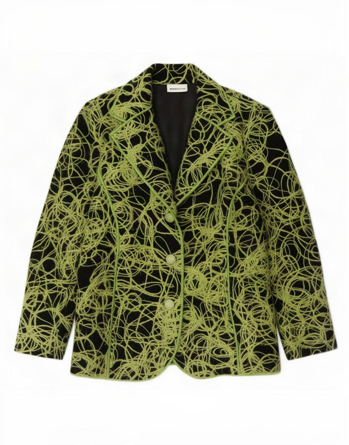 Womens Abstract Pattern 3 Button Blazer Jacket UK 18 XL Green Wool