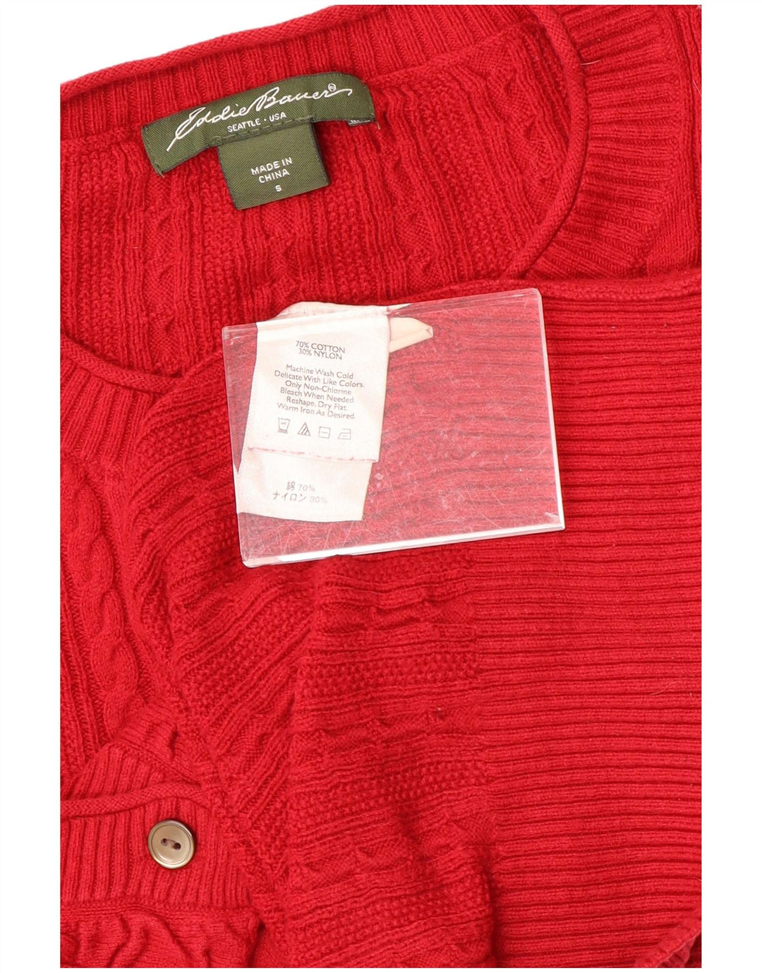 EDDIE BAUER Womens Cardigan Sweater UK 10 Small Red Cotton