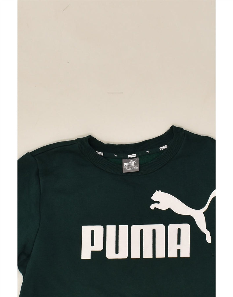 PUMA Boys Graphic Sweatshirt Jumper 11-12 Years Green Cotton | Vintage Puma | Thrift | Second-Hand Puma | Used Clothing | Messina Hembry 