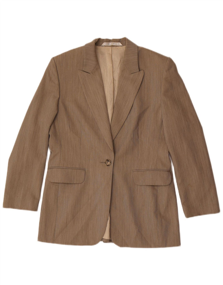 Marks & Spencer Womens 1 Button Blazer Jacket UK 14 Large Brown New Wool