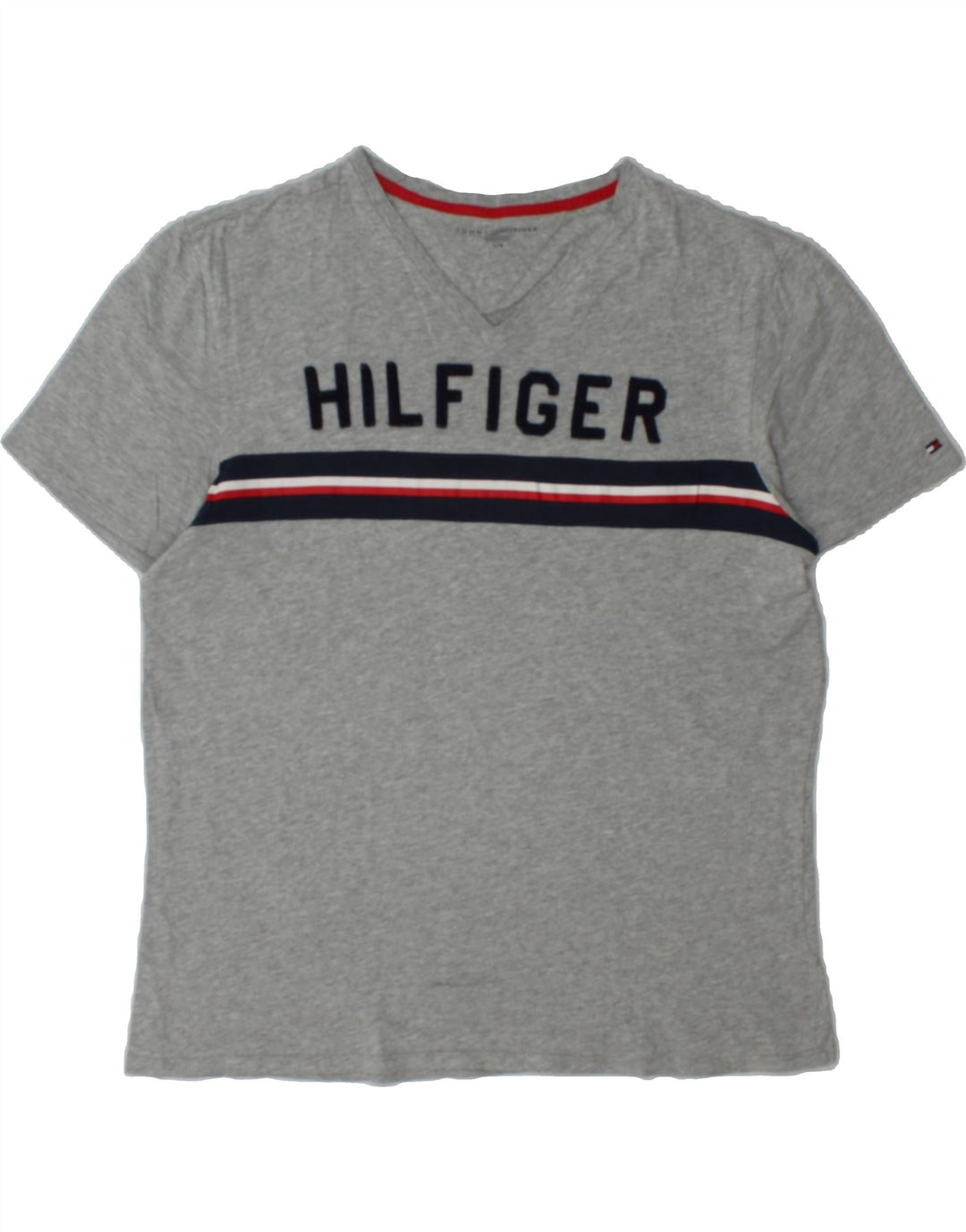 TOMMY HILFIGER Mens Graphic T-Shirt Top Large Grey Vintage Tommy Hilfiger and Second-Hand Tommy Hilfiger from Messina Hembry 