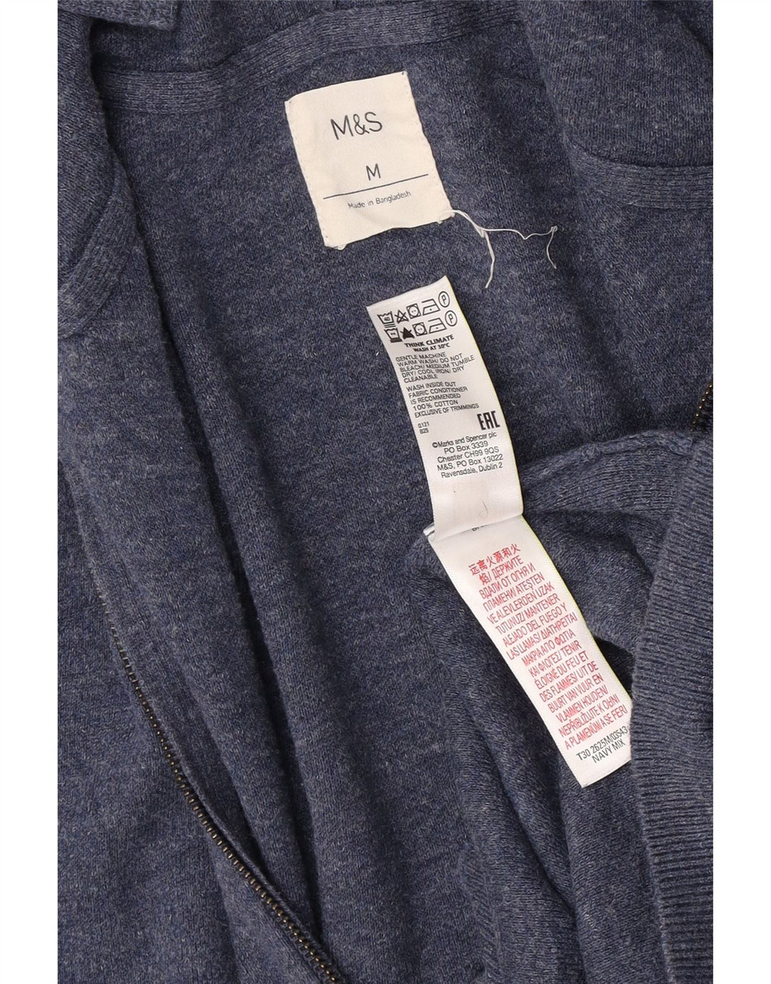 Marks & Spencer Mens Hooded Cardigan Sweater Medium Blue Cotton