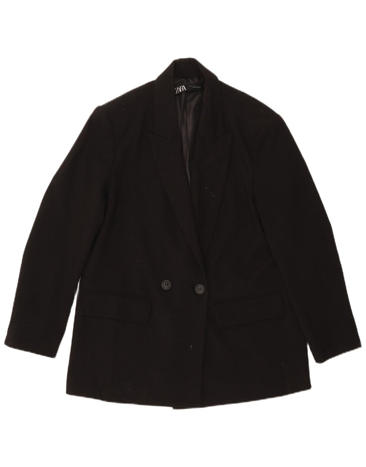 ZARA Womens Double Breasted Blazer Jacket UK 10 Small Black Polyester