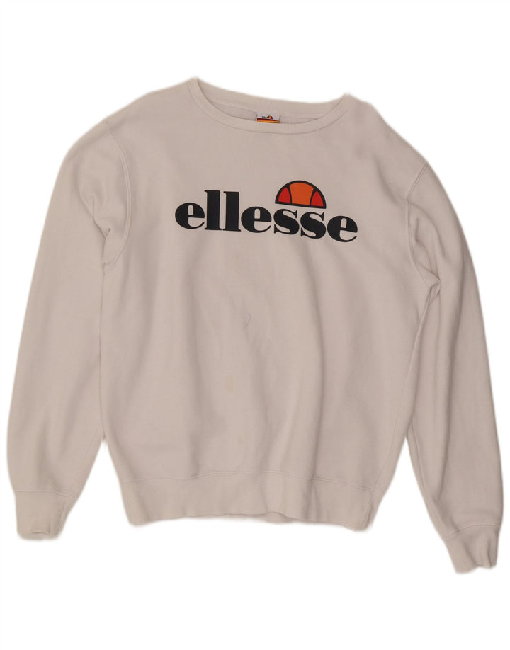 ELLESSE Womens Graphic Sweatshirt Jumper UK 14 Large White Cotton