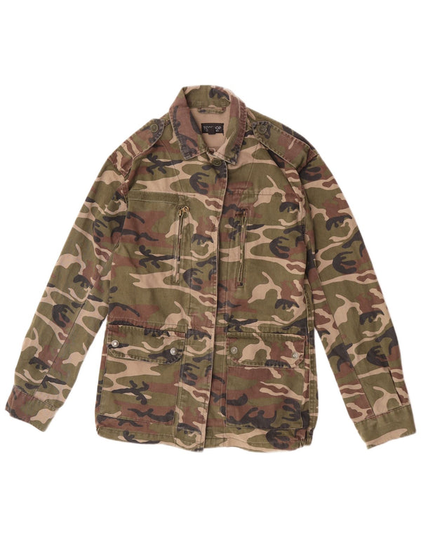 Topshop Womens Military Jacket UK 6 XS Khaki Camouflage Cotton
