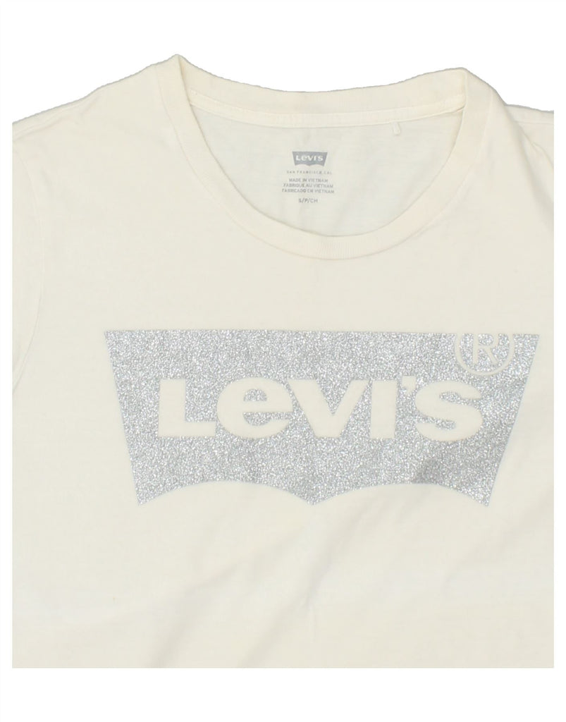 LEVI'S Womens Graphic T-Shirt Top UK 10 Small White Vintage Levi's and Second-Hand Levi's from Messina Hembry 