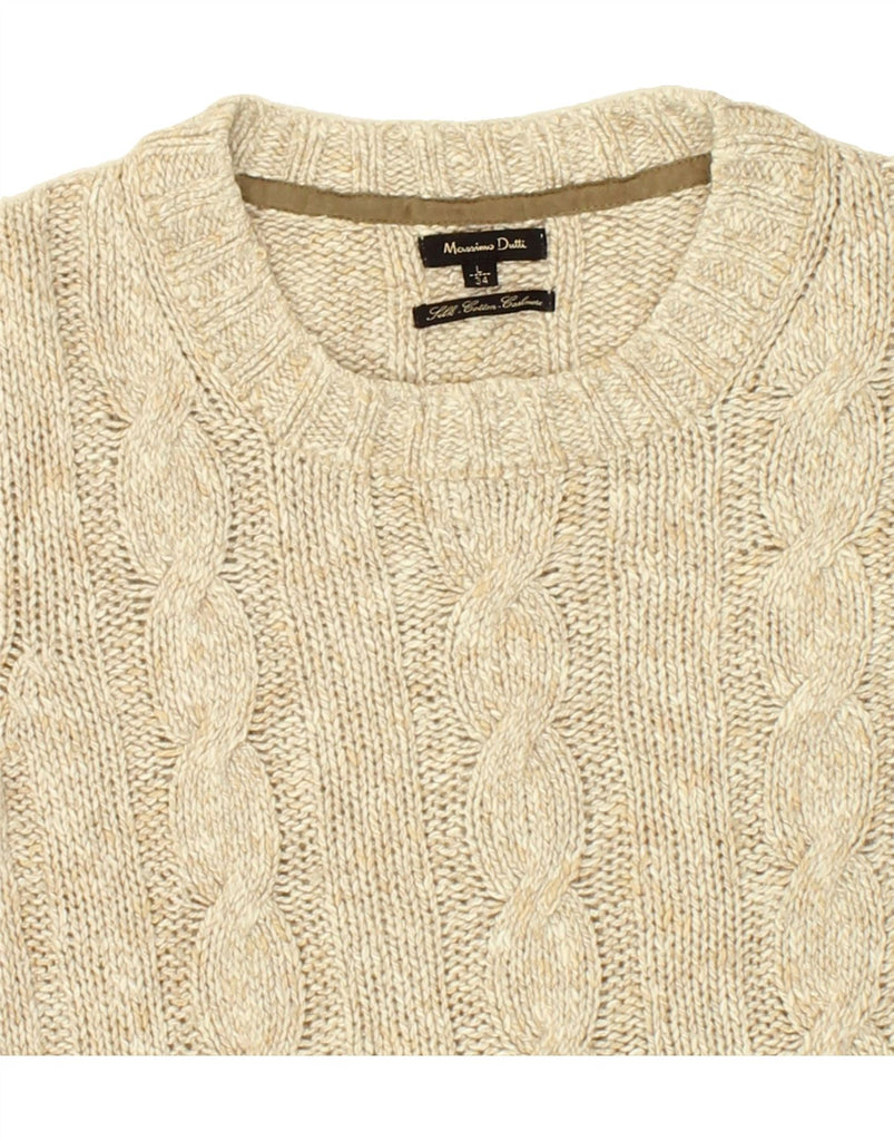 MASSIMO DUTTI Womens Crew Neck Jumper Sweater UK 14 Large Beige Cotton | Vintage Massimo Dutti | Thrift | Second-Hand Massimo Dutti | Used Clothing | Messina Hembry 