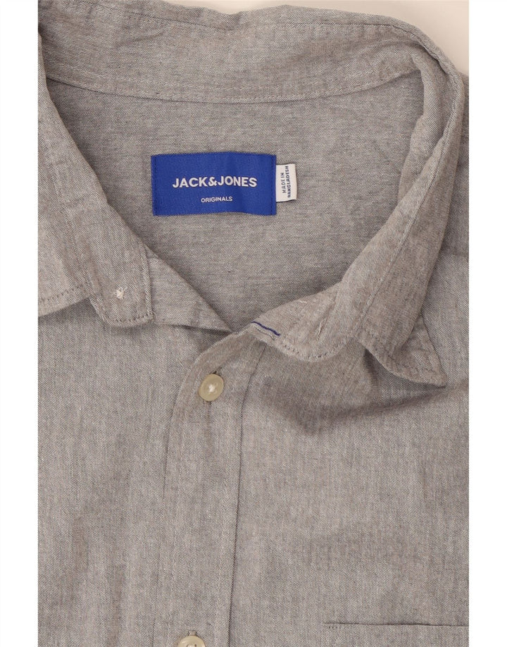 JACK & JONES Mens Short Sleeve Shirt XL Grey Cotton Vintage Jack & Jones and Second-Hand Jack & Jones from Messina Hembry 
