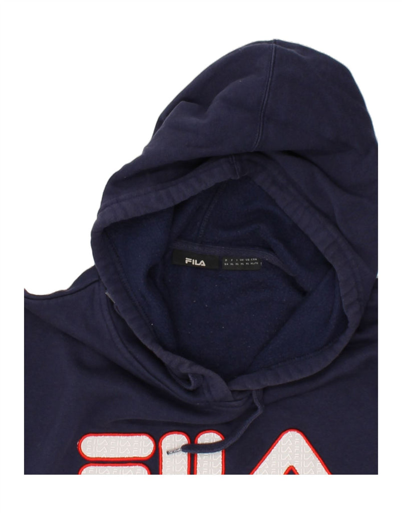 FILA Mens Graphic Hoodie Jumper XL Navy Blue Cotton | Vintage Fila | Thrift | Second-Hand Fila | Used Clothing | Messina Hembry 