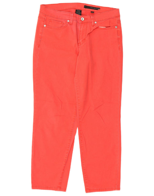 Calvin Klein Womens Slim Fit Cropped Trousers US 10 Medium W30 L26 Red