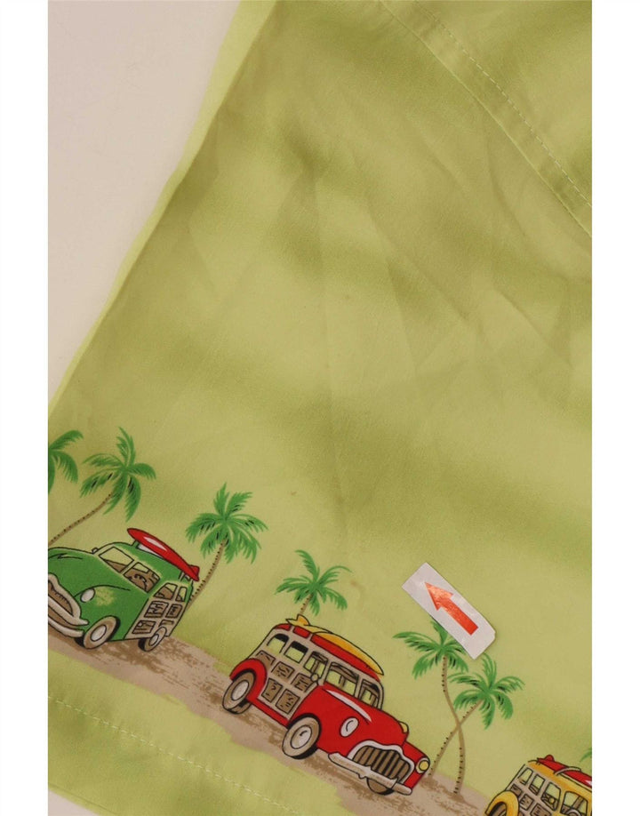 Lowes Mens Graphic Short Sleeve Shirt Large Green Polyester Hawaiian
