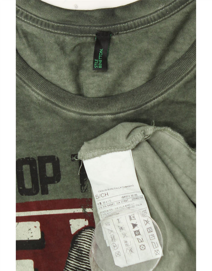 BENETTON Mens Graphic Top Long Sleeve Small Green Cotton