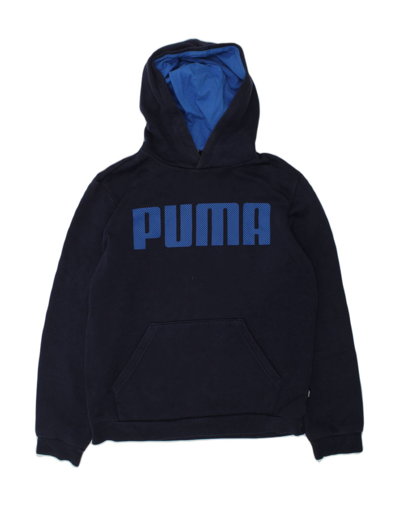 PUMA Boys Graphic Hoodie Jumper 13-14 Years Navy Blue | Vintage Puma | Thrift | Second-Hand Puma | Used Clothing | Messina Hembry 