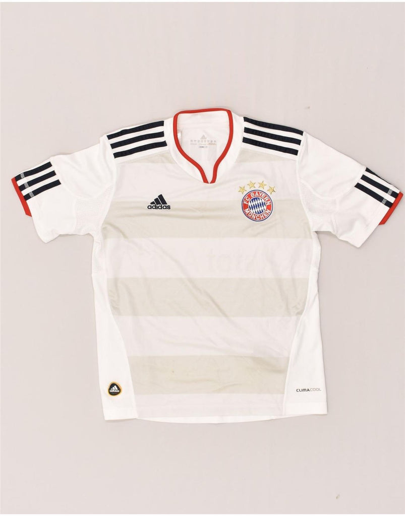 ADIDAS Boys FC Bayern Munchen Graphic T-Shirt Top 9-10 Years White Striped | Vintage Adidas | Thrift | Second-Hand Adidas | Used Clothing | Messina Hembry 