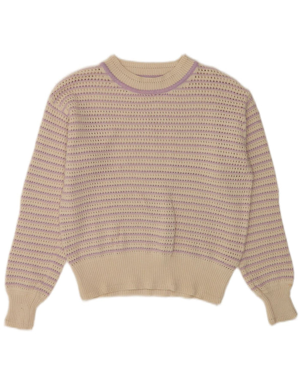 Marks & Spencer Womens Boat Neck Jumper Sweater UK 6 XS Beige Striped