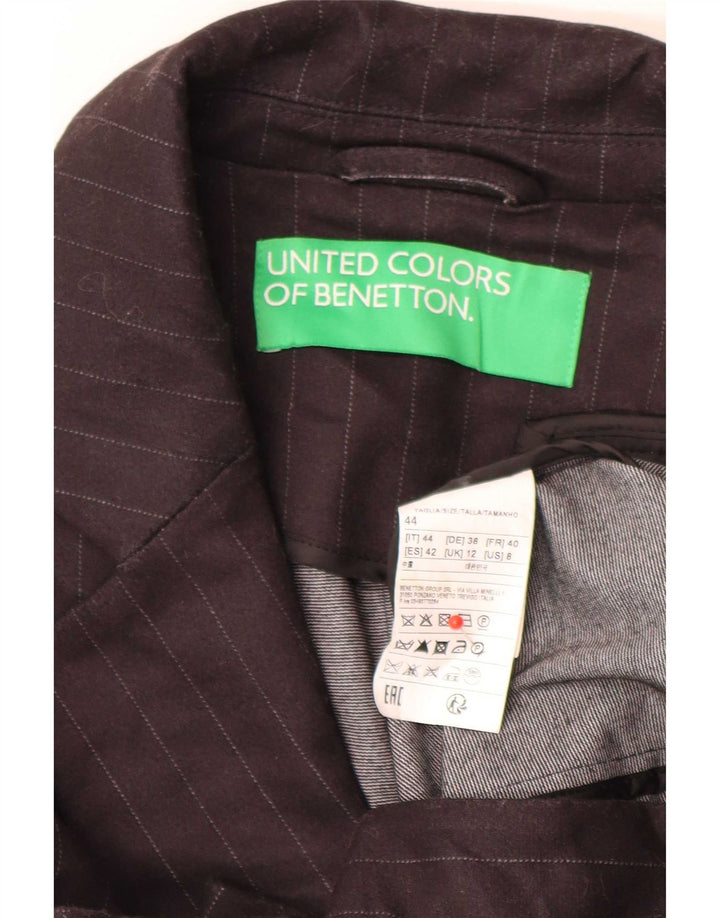 Benetton Womens 1 Button Blazer Jacket UK 12 Medium Black Striped Classic