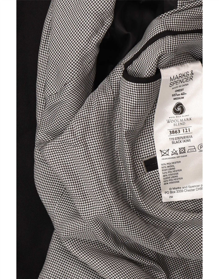 Marks & Spencer Mens 2 Button Blazer Jacket UK 42 Large Black Polyester