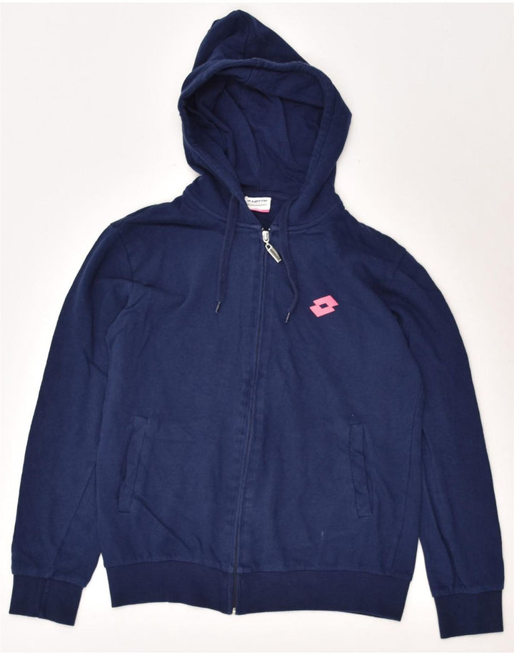 LOTTO Womens Zip Hoodie Sweater UK 14 Medium Navy Blue Cotton | Vintage Lotto | Thrift | Second-Hand Lotto | Used Clothing | Messina Hembry 