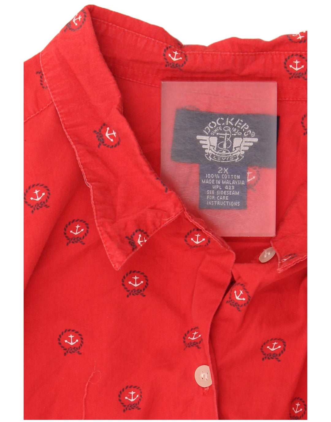 Dockers Womens Oversized Shirt UK 20 2XL Red Geometric Cotton