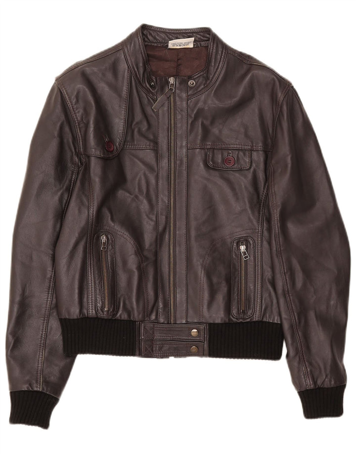 In Extenso Womens Bomber Leather Jacket UK 18 XL Brown