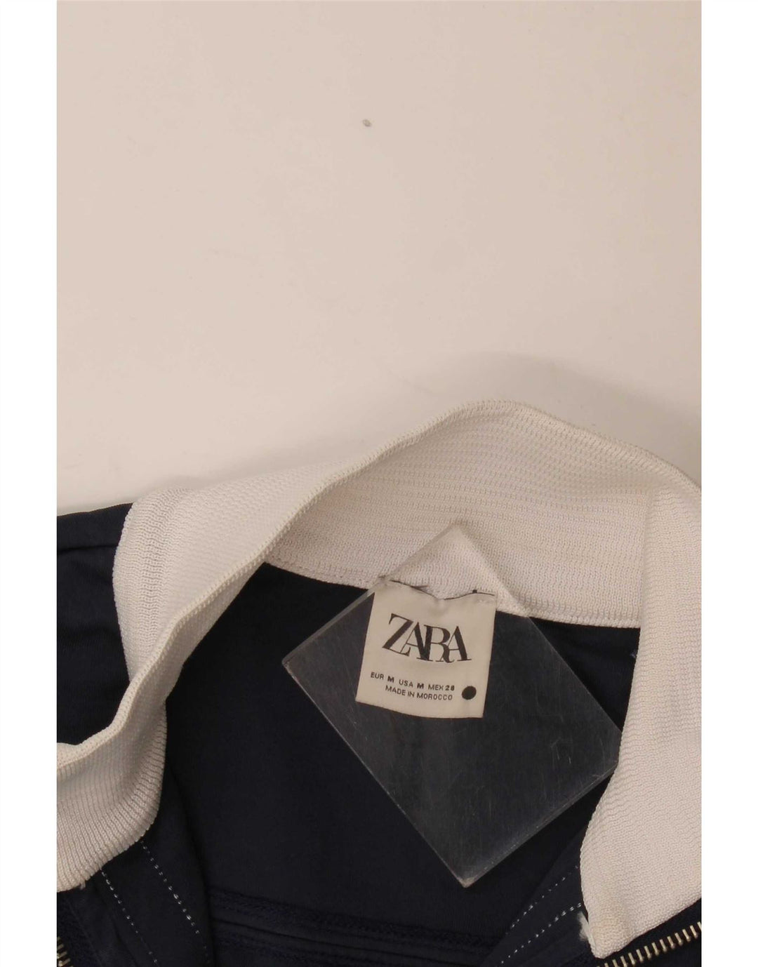 Zara Womens Crop Tracksuit Top Jacket UK 14 Medium Navy Blue Colourblock
