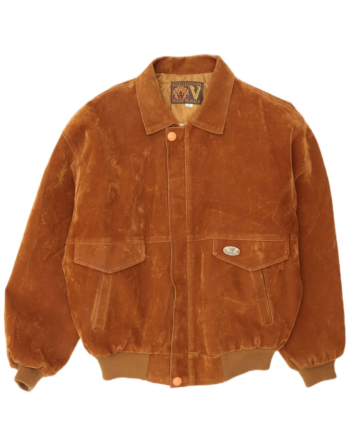 Vintage Mens Bomber Jacket UK 40 Large Brown Polyester