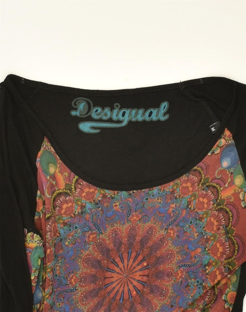 DESIGUAL Womens Graphic Top Long Sleeve UK 12 Medium Black Ikat Viscose | Vintage Desigual | Thrift | Second-Hand Desigual | Used Clothing | Messina Hembry 