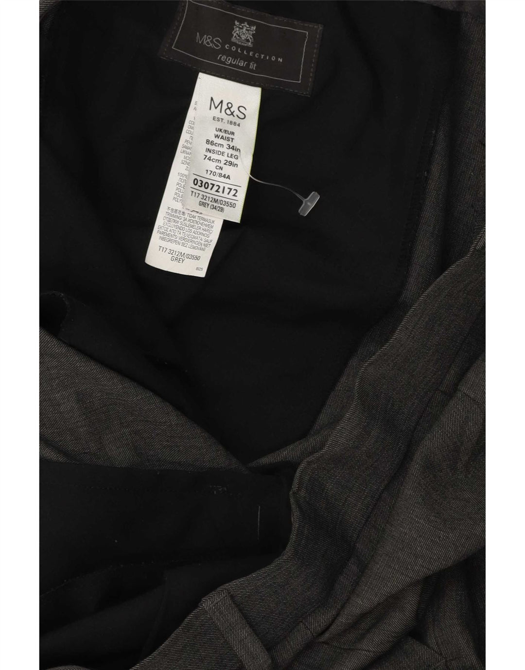 Marks & Spencer Mens Regular Fit Suit Trousers W34 L29 Grey Polyester