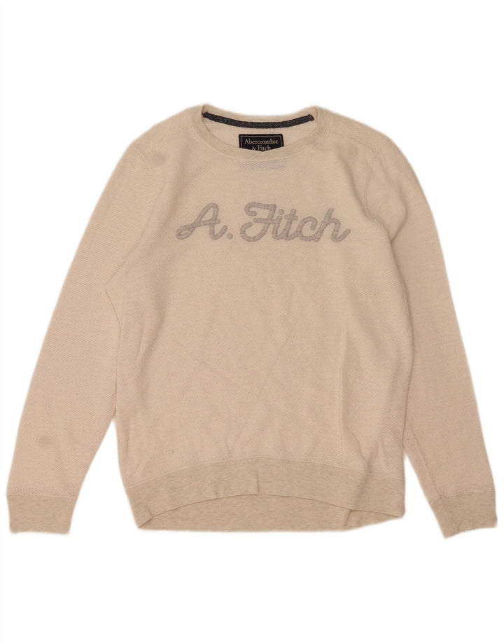 Abercrombie & Fitch Mens Graphic Sweatshirt Jumper Medium Off White Cotton