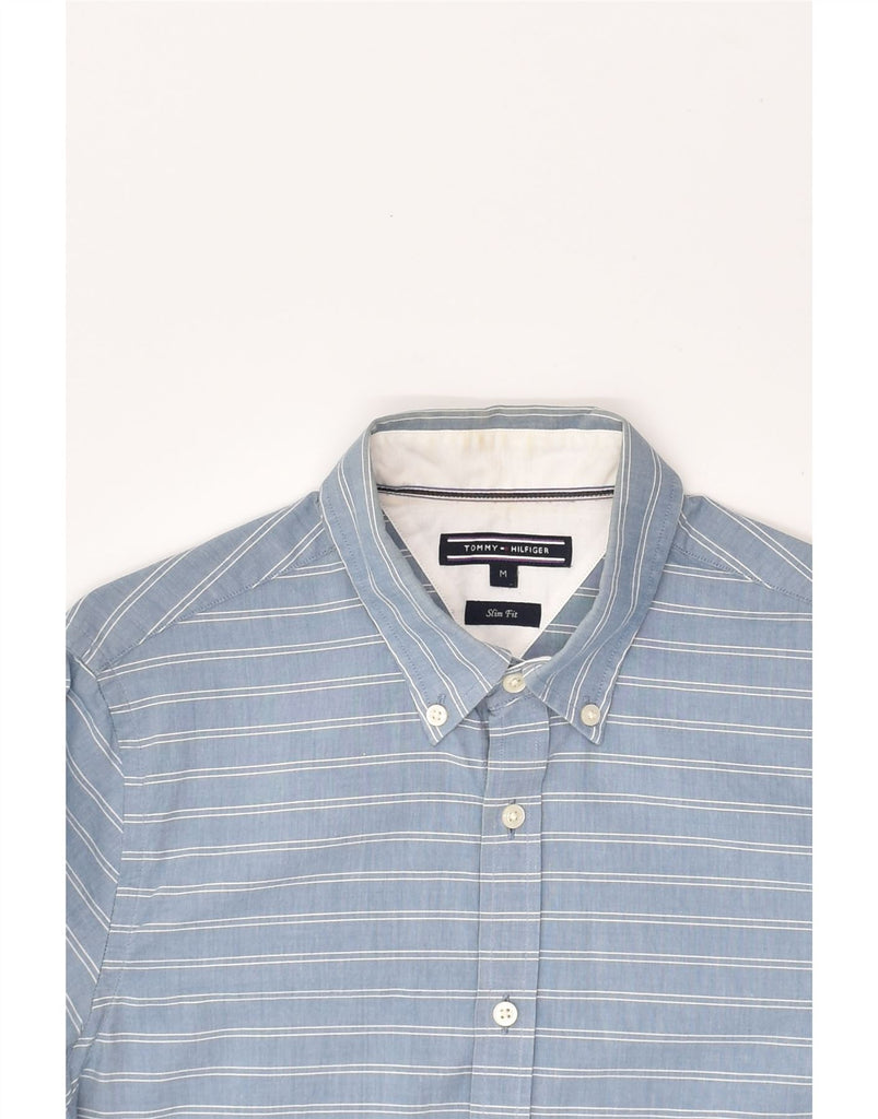 TOMMY HILFIGER Mens Slim Fit Shirt Medium Blue Striped Cotton | Vintage Tommy Hilfiger | Thrift | Second-Hand Tommy Hilfiger | Used Clothing | Messina Hembry 