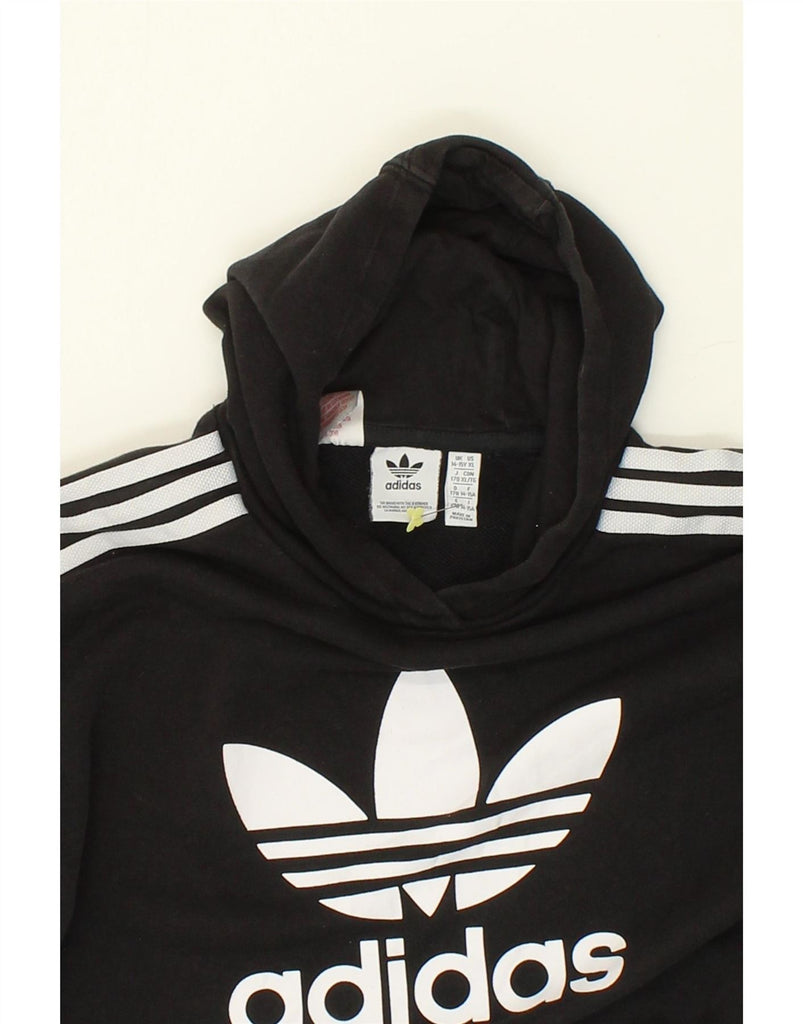 ADIDAS Girls Crop Hoodie Jumper 14-15 Years Black Vintage Adidas and Second-Hand Adidas from Messina Hembry 