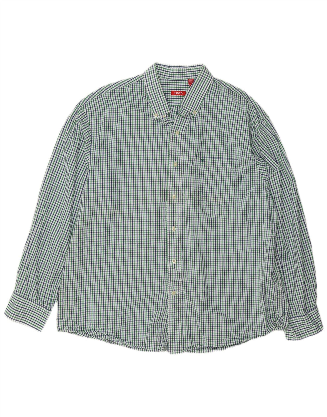 IZOD Mens Shirt 2XL Green Gingham Cotton