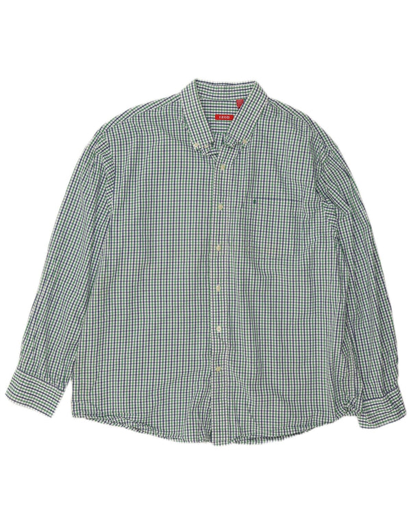 IZOD Mens Shirt 2XL Green Gingham Cotton