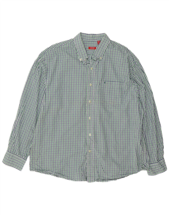 IZOD Mens Shirt 2XL Green Gingham Cotton