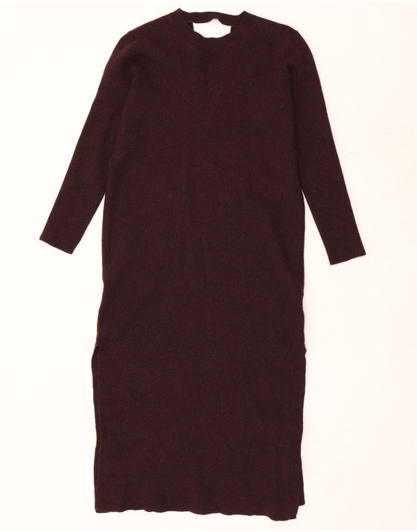 Cos Womens Long Sleeve Jumper Dress UK 10 Small Burgundy Wool