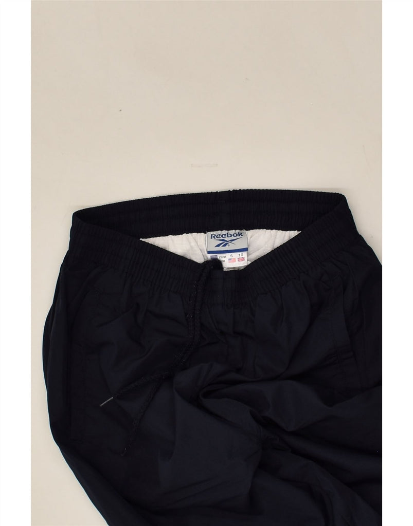 REEBOK Womens Tracksuit Trousers UK 10 Small Navy Blue Nylon | Vintage Reebok | Thrift | Second-Hand Reebok | Used Clothing | Messina Hembry 