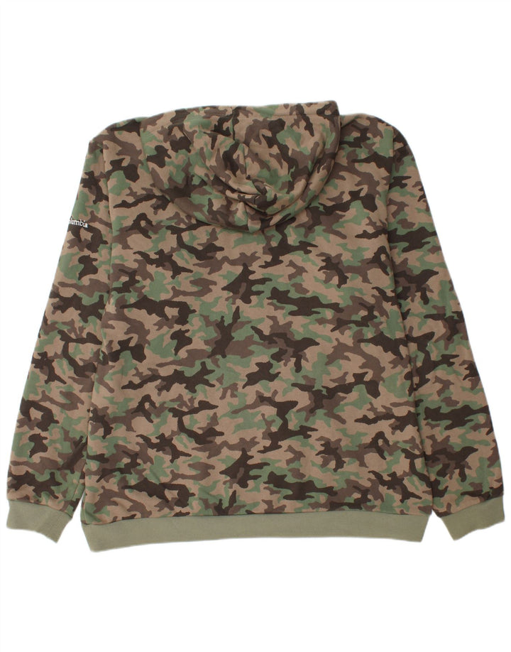 COLUMBIA Mens Graphic Hoodie Jumper XL Khaki Camouflage Cotton