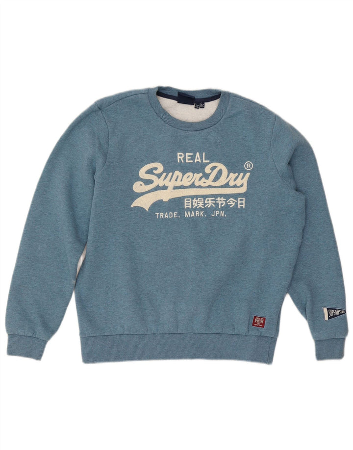 Superdry Womens Graphic Sweatshirt Jumper UK 10 Small Blue Flecked
