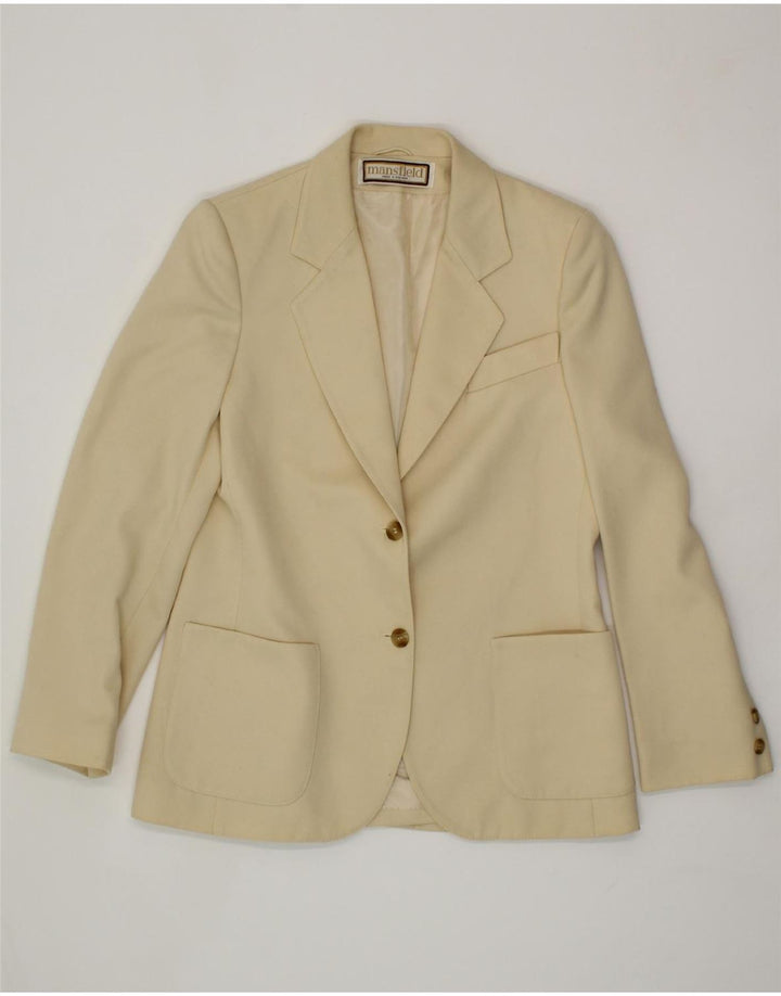 VINTAGE Womens 2 Button Blazer Jacket UK 12 Medium Beige Polyester Vintage Vintage and Second-Hand Vintage from Messina Hembry 