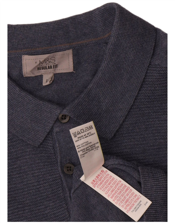 Marks & Spencer Mens Regular Fit Polo Neck Jumper Sweater Large Blue Cotton